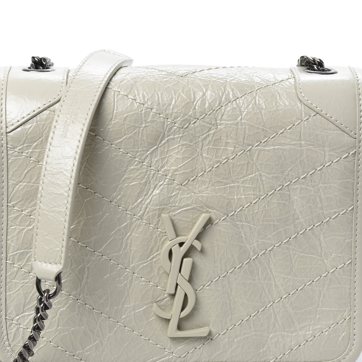 Saint Laurent Crinkled Calfskin Matelasse Monogram Niki Chain Wallet Crema Soft 9 of 9