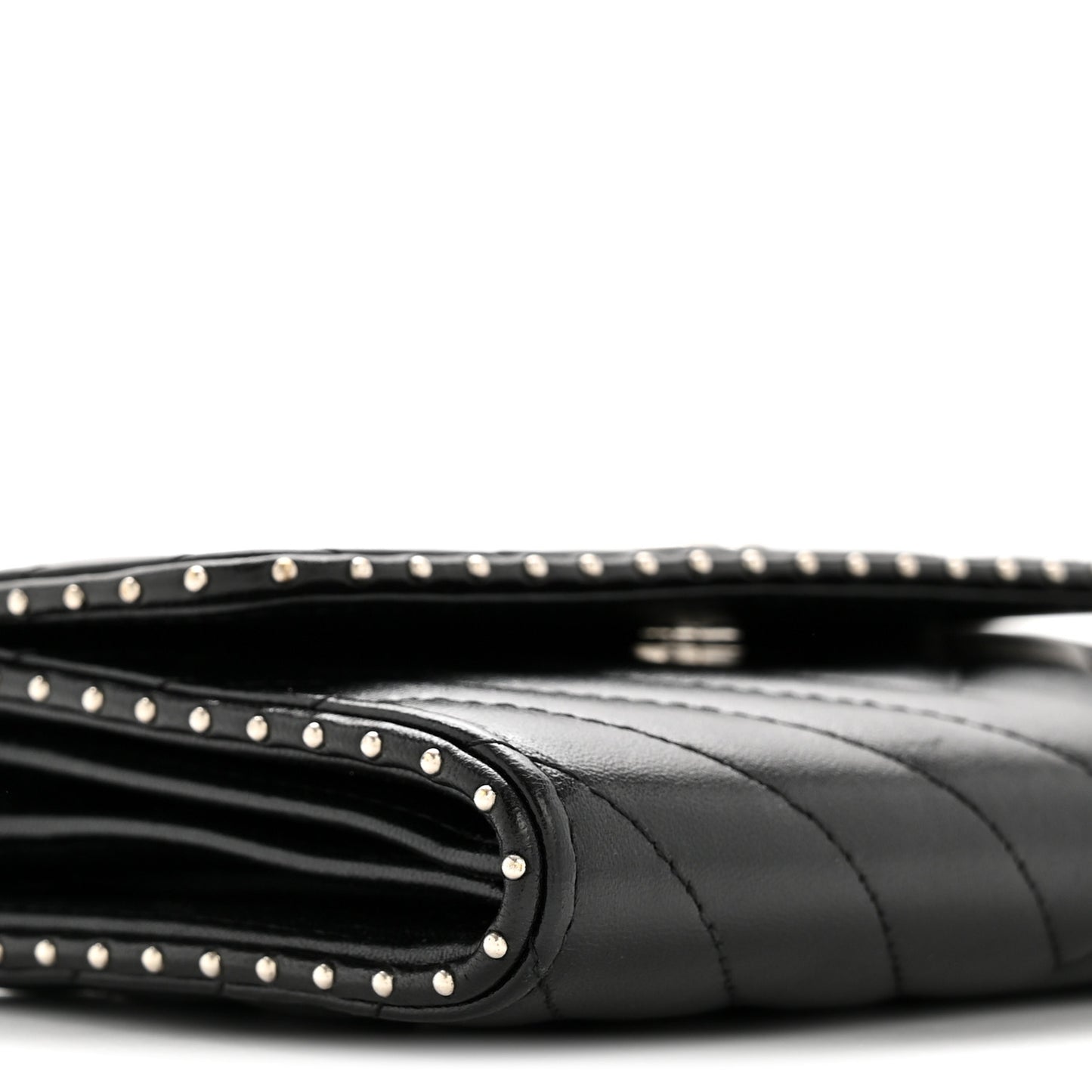 Lambskin Chevron Quilted Studded Wallet On Chain WOC Black