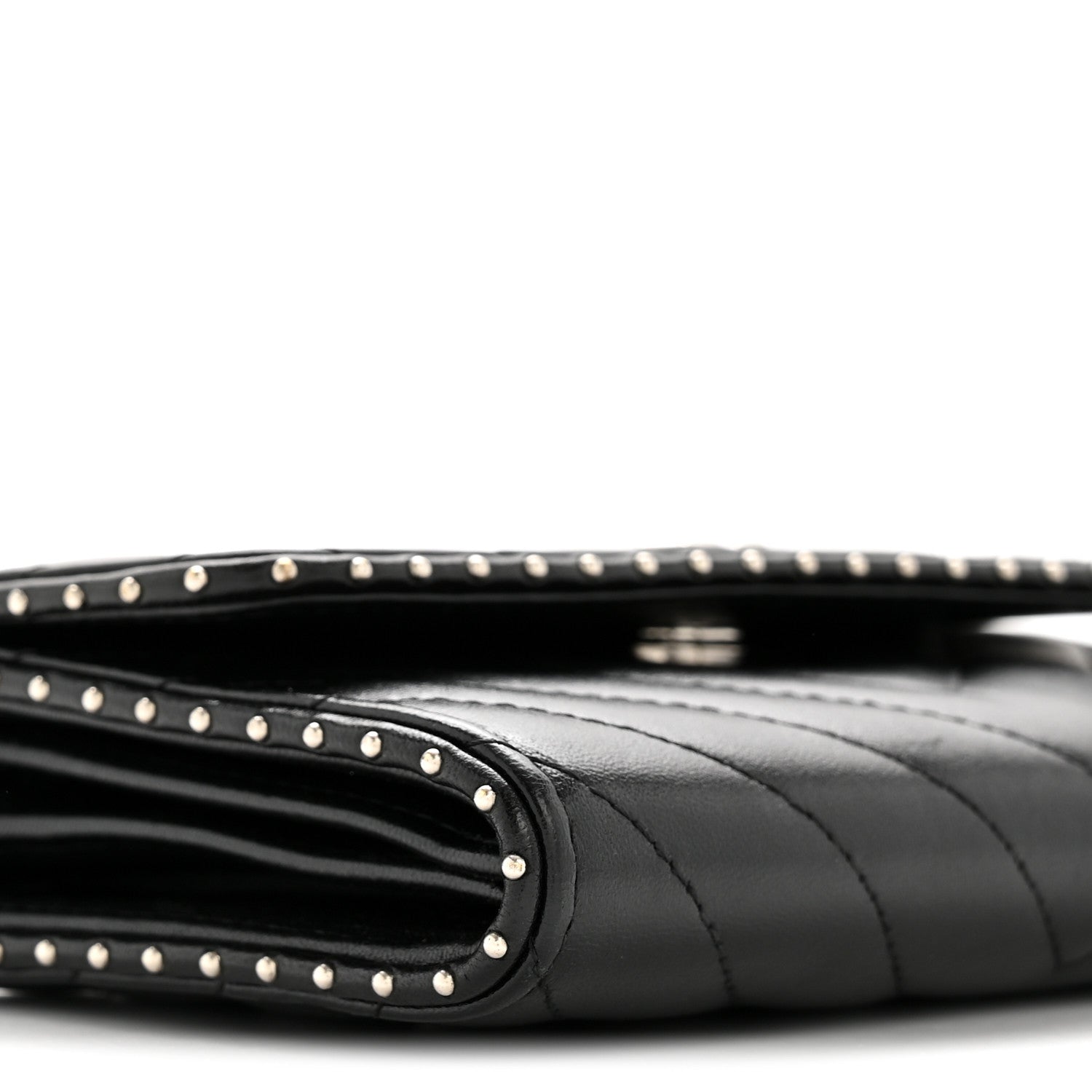 Chanel Lambskin Chevron Quilted Studded Wallet On Chain WOC Black 10 of 13