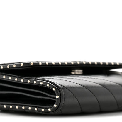 Chanel Lambskin Chevron Quilted Studded Wallet On Chain WOC Black 10 of 13