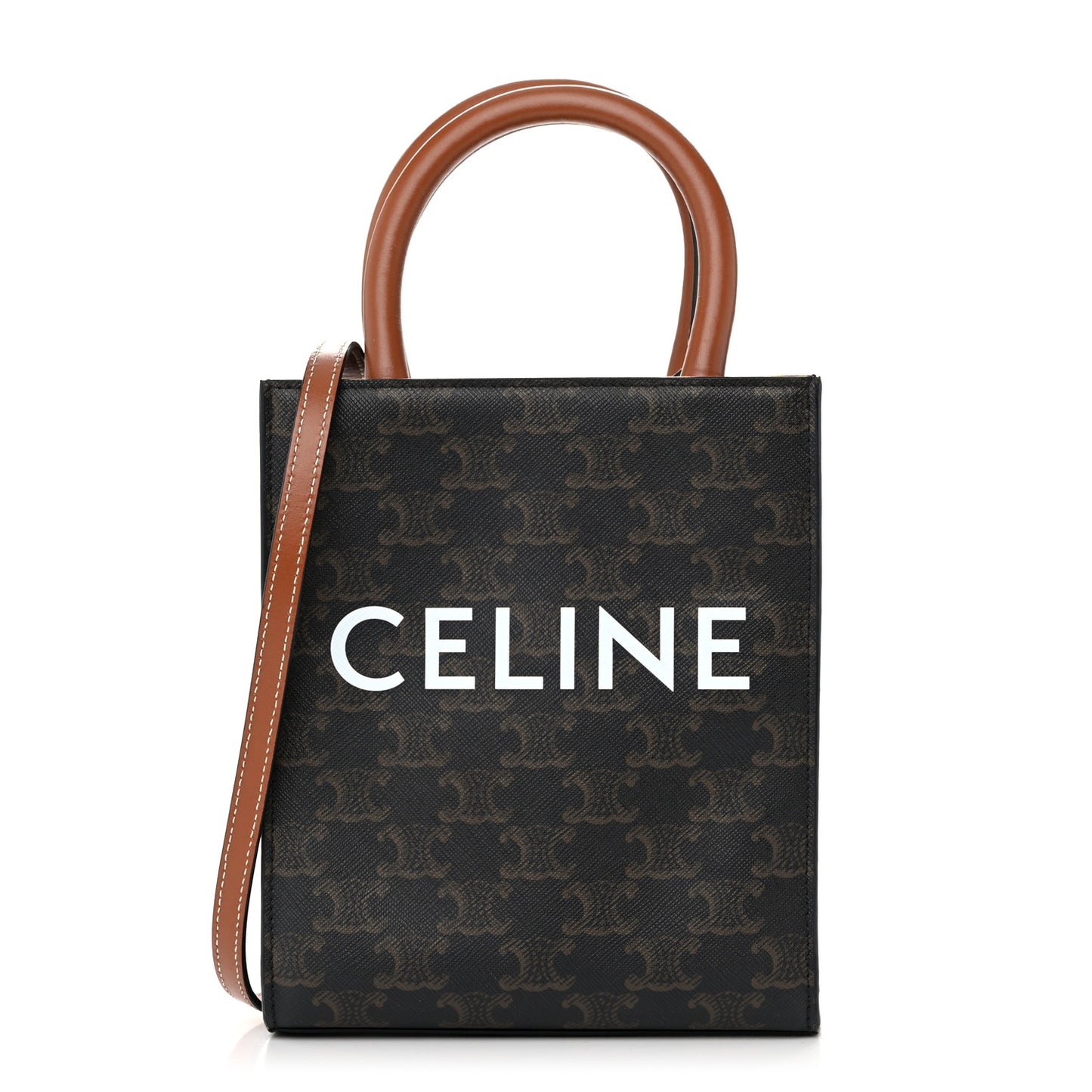 Triomphe Canvas Calfskin Mini Vertical Cabas Tan