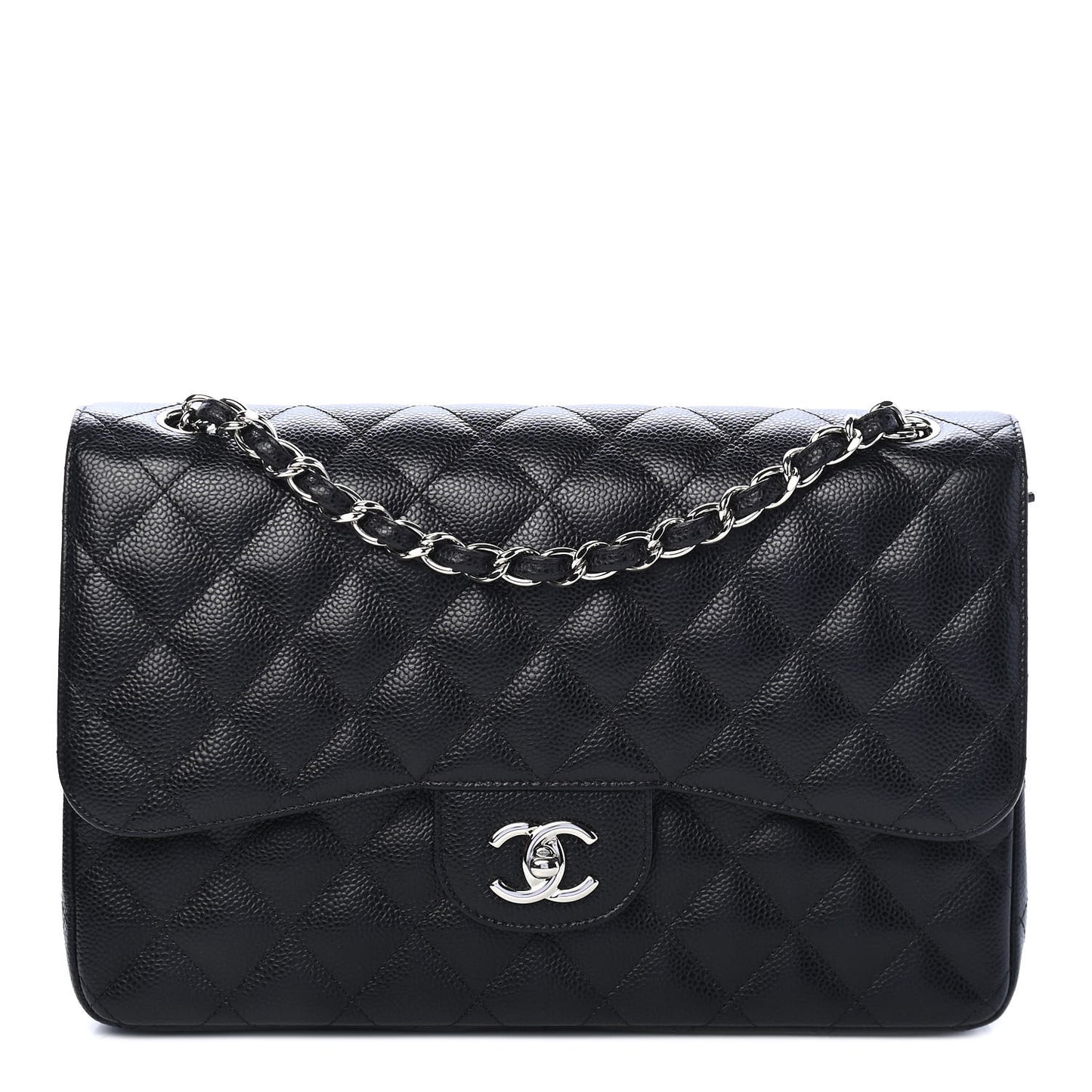 Caviar Quilted Jumbo Double Flap Black