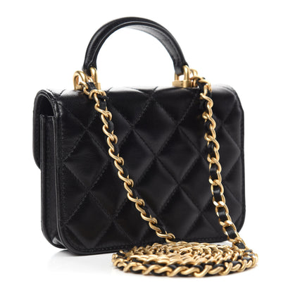 Chanel Lambskin Quilted Top Handle Flap Coin Purse With Chain Black 3 of 12