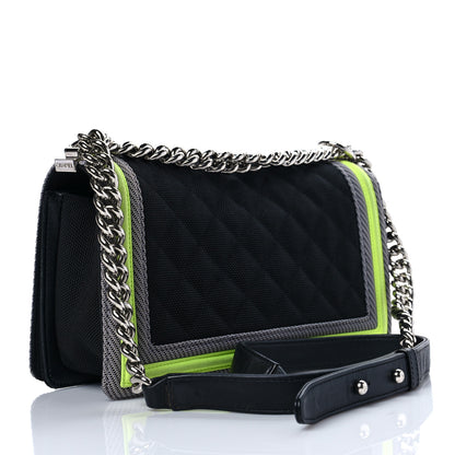 Chanel Canvas Quilted Medium Fluo Boy Flap Black Grey Yellow 3 of 9