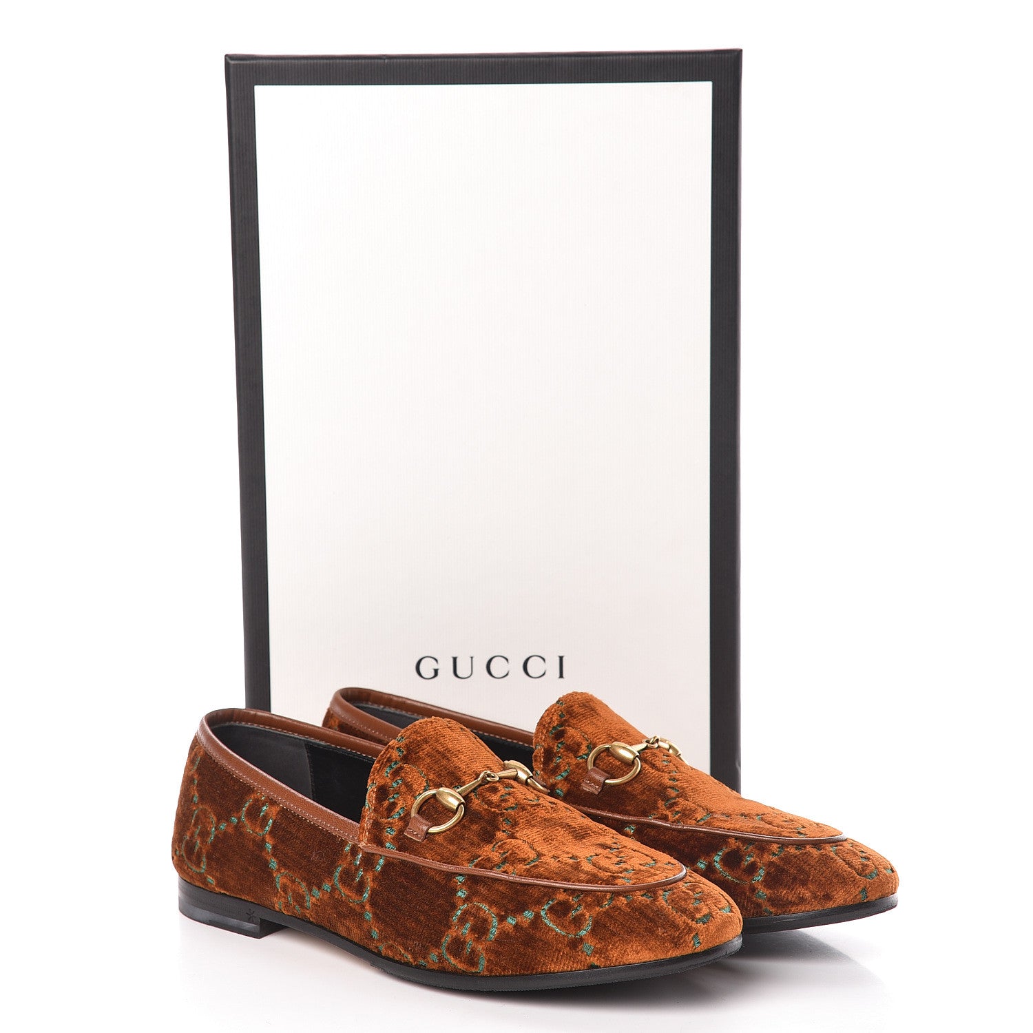 Gucci Velvet GG Monogram Horsebit Womens Jordaan Loafers 36.5 Cognac Green 8 of 8