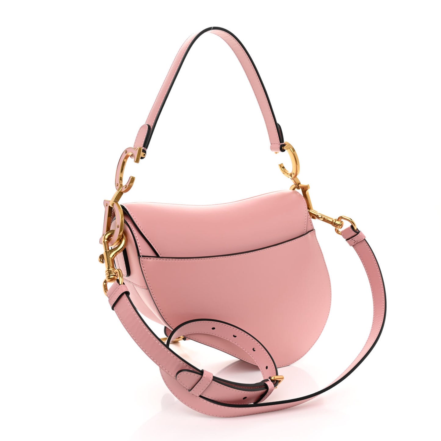 Smooth Calfskin Saddle Bag With Strap Antique Pink