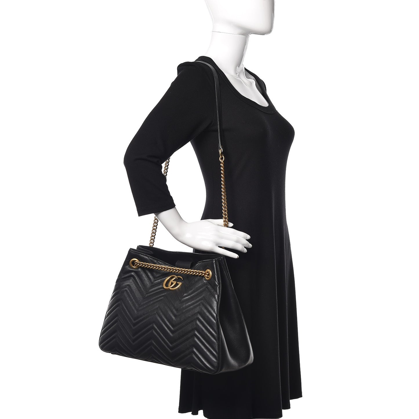 Calfskin Matelasse Medium GG Marmont Shoulder Tote Bag Black