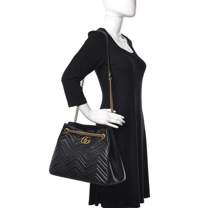 Gucci Calfskin Matelasse Medium GG Marmont Shoulder Tote Bag Black 2 of 9
