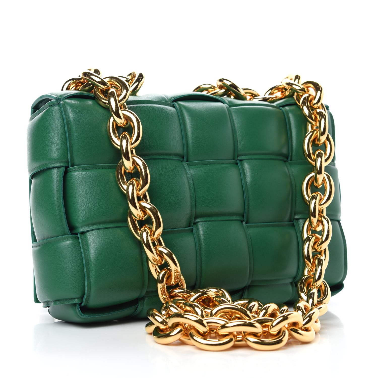 Bottega Veneta Lambskin Maxi Intreccio Padded Chain Cassette Crossbody Bag Racing Green 3 of 11