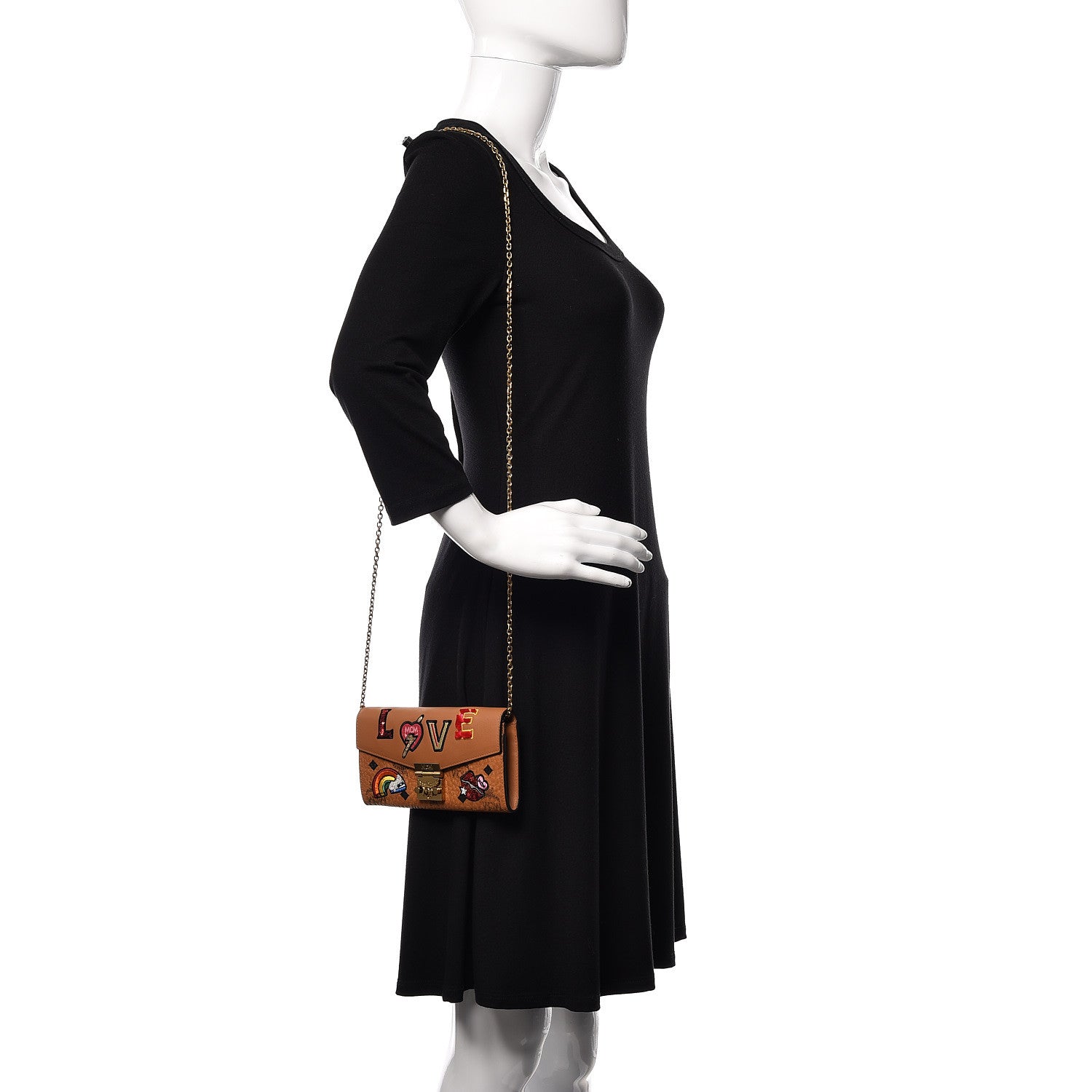 MCM Visetos Large Patricia Love Patch Wallet On Chain Cognac 2 of 9