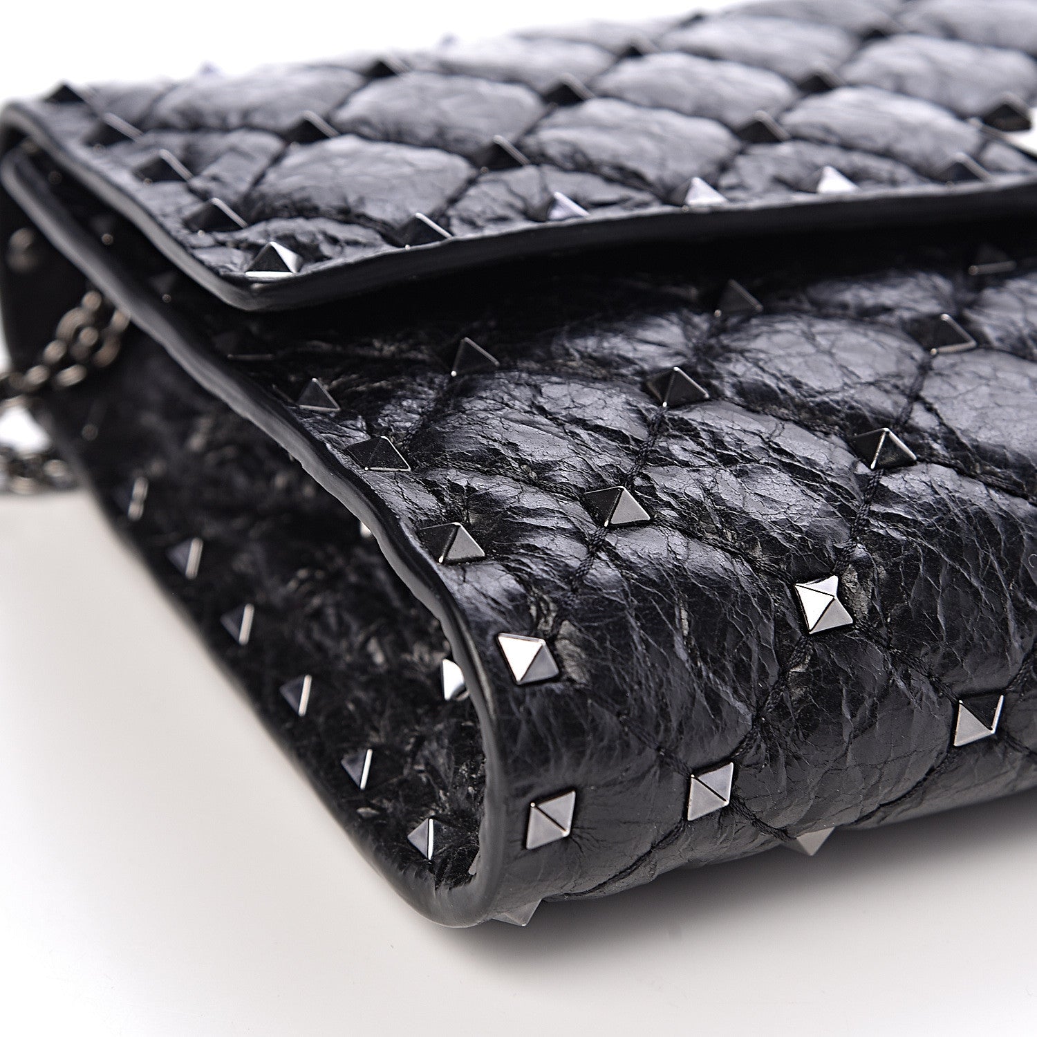 Valentino Garavani Craquele Nappa Rockstud Spike Wallet on Chain Black 8 of 9