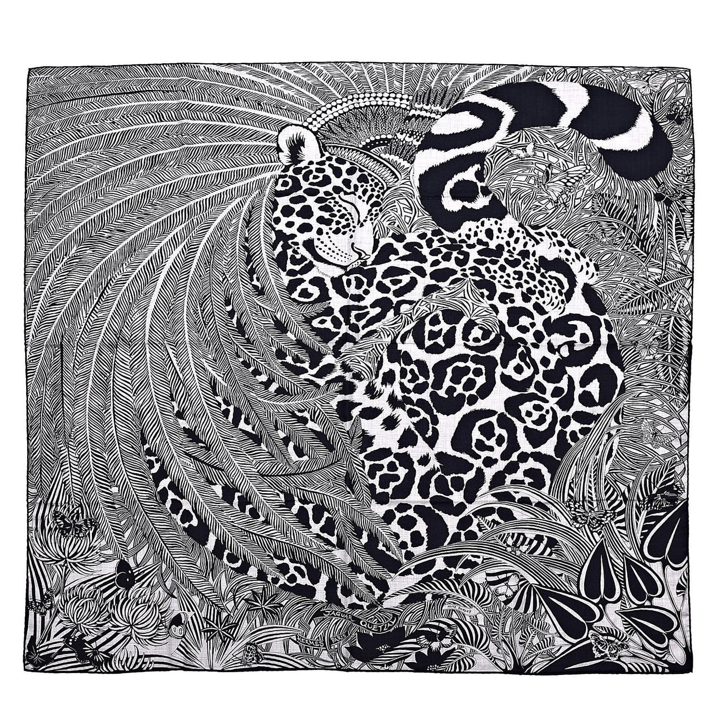 Cashmere Silk Jaguar Quetzal Shawl 140 Gris Chine Bleu Black Gris