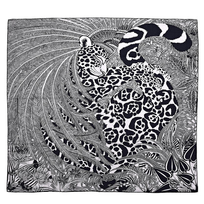Hermes Cashmere Silk Jaguar Quetzal Shawl 140 Gris Chine Bleu Black Gris 1 of 6