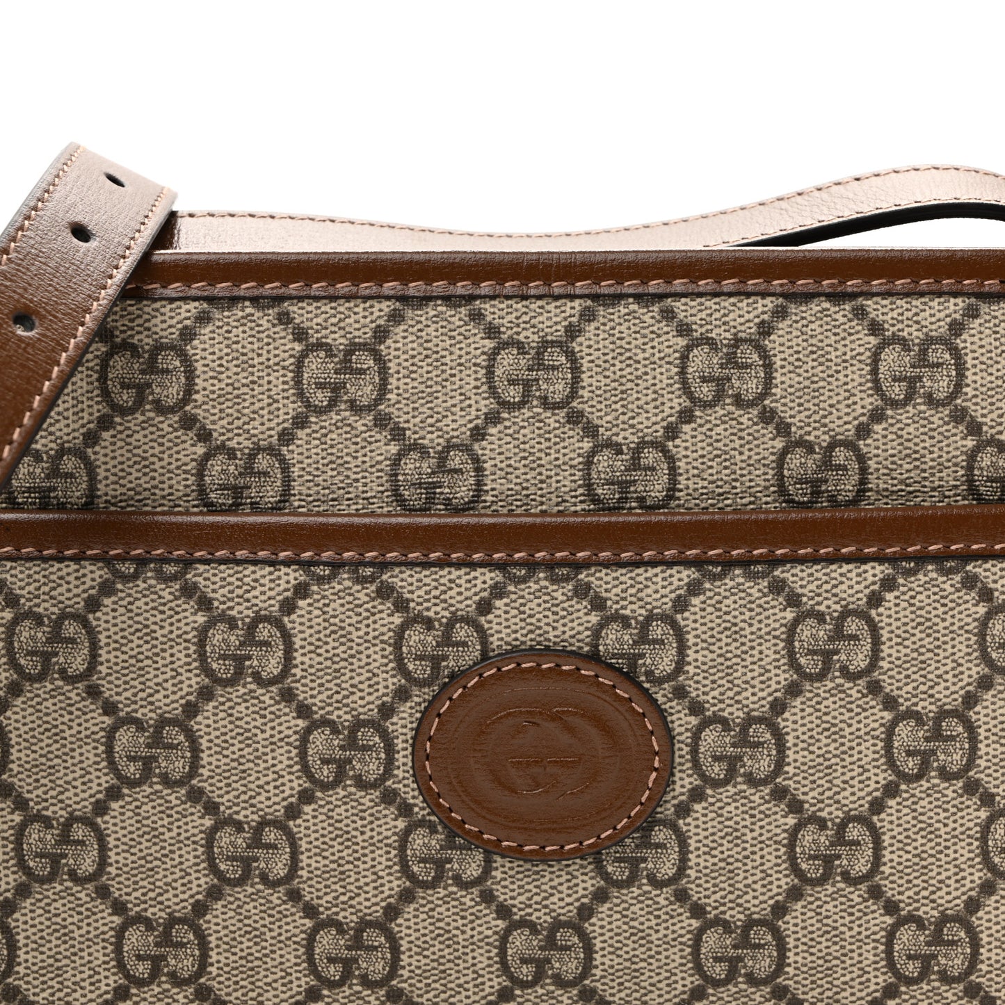 GG Supreme Monogram Azalea Calfskin Mini Retro Interlocking G Shoulder Bag Beige Ebony Brown Sugar