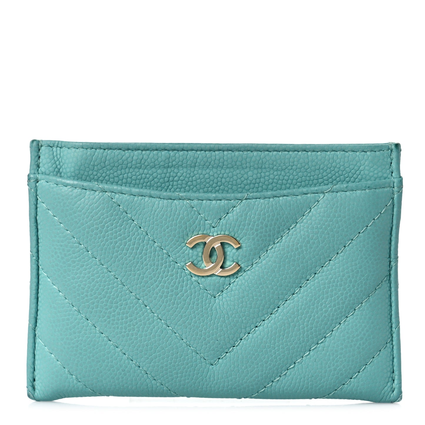 Caviar Chevron Quilted Card Holder Turquoise