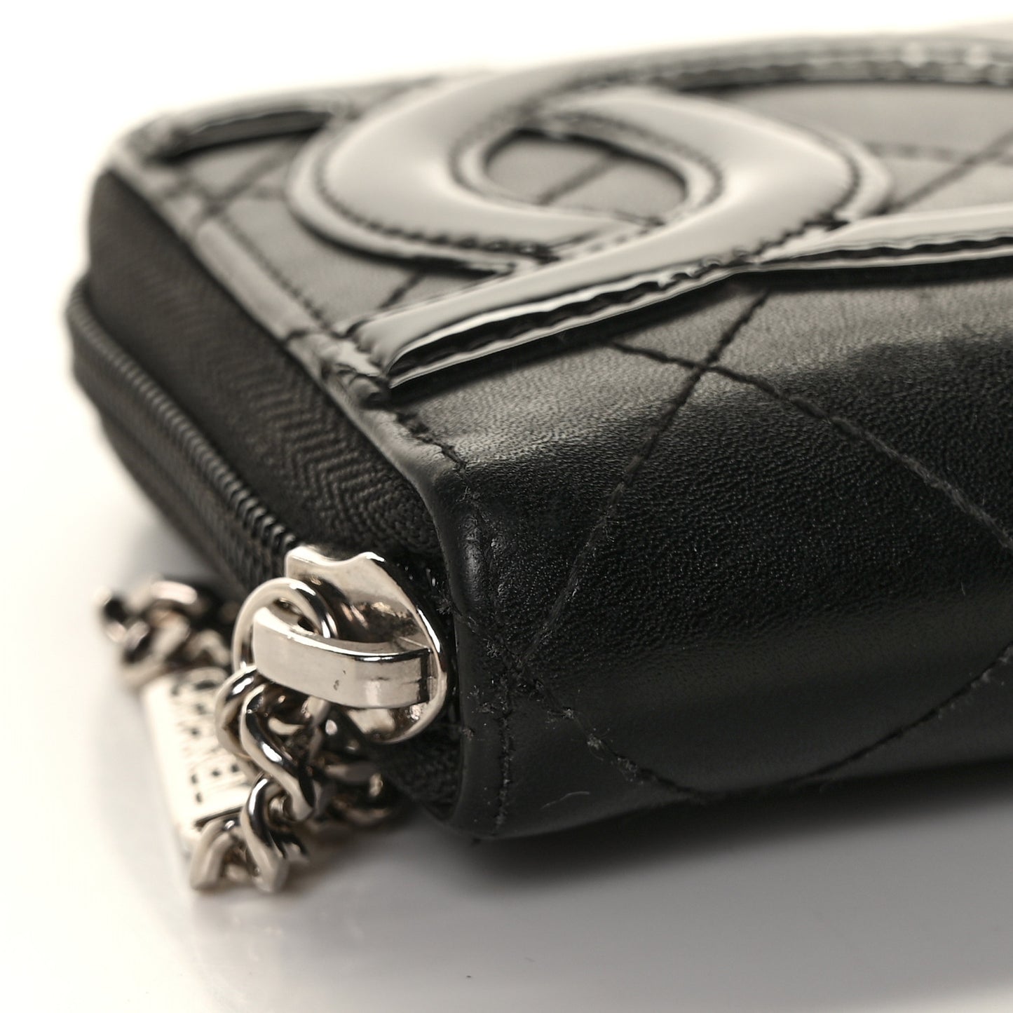 Calfskin Quilted Cambon Large Gusset Zip Around Wallet Black
