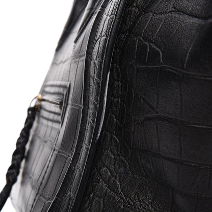 Celine Crocodile Embossed Calfskin Medium Phantom Luggage Black 8 of 13