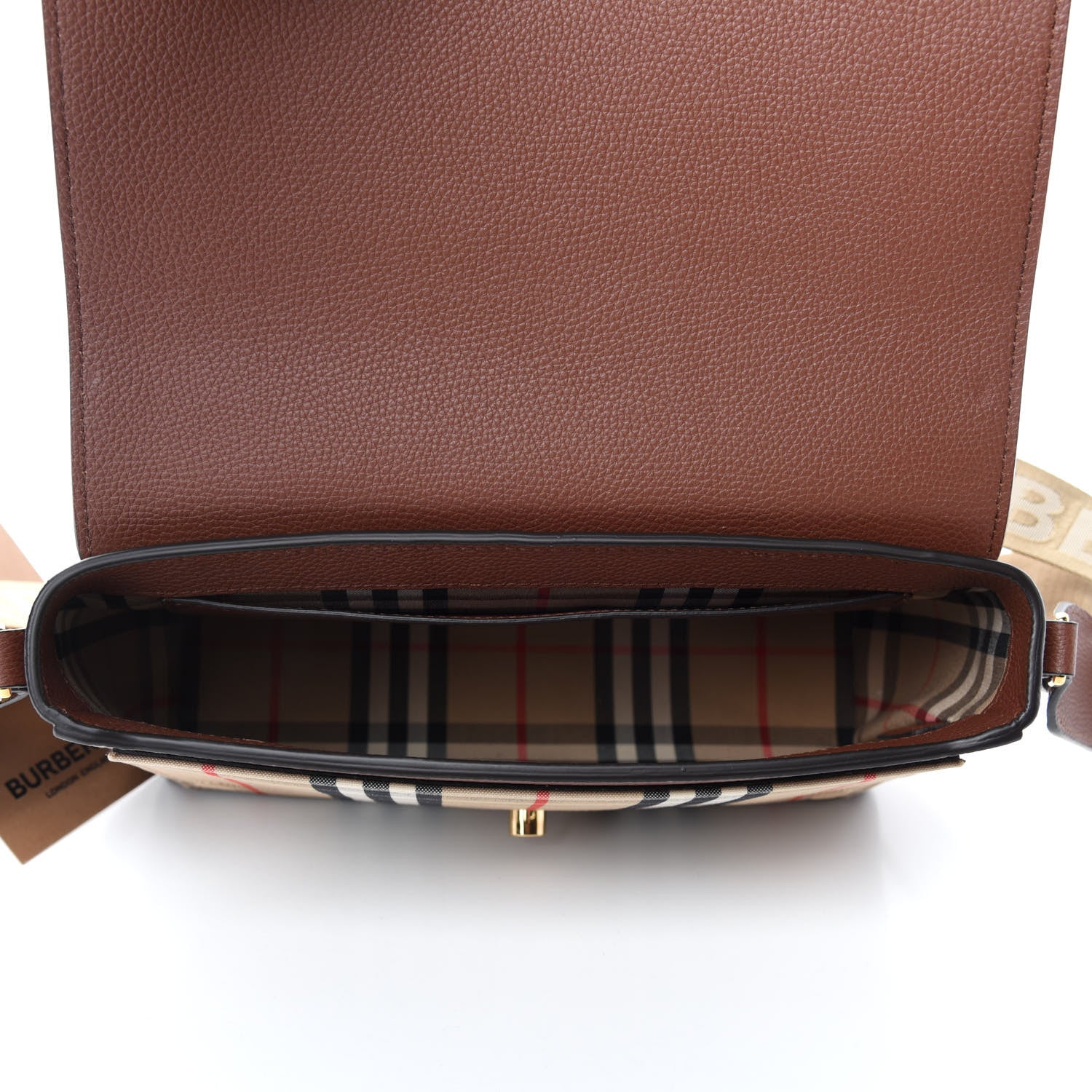 Burberry Calfskin Vintage Check Note Crossbody Bag Tan 5 of 9