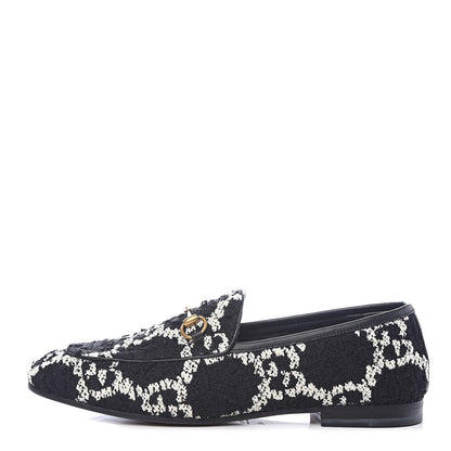 Gucci Tweed GG Monogram Horsebit Womens Jordaan Loafers 40 Black Natural 1 of 10