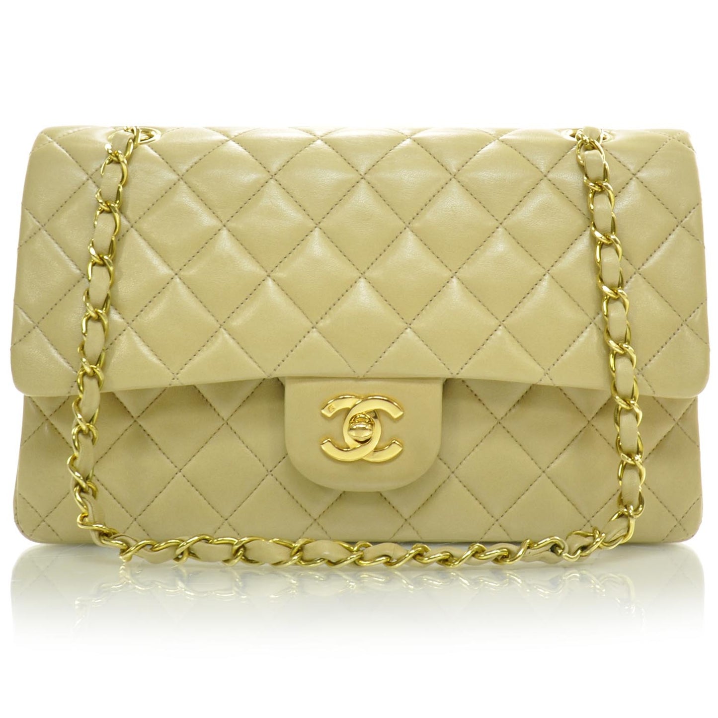 Lambskin Medium Double Flap Beige