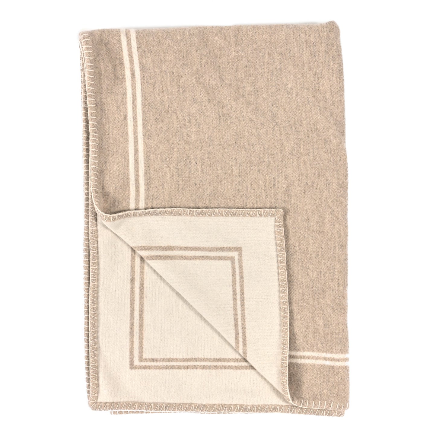 Wool Cashmere CC Throw Blanket Beige White