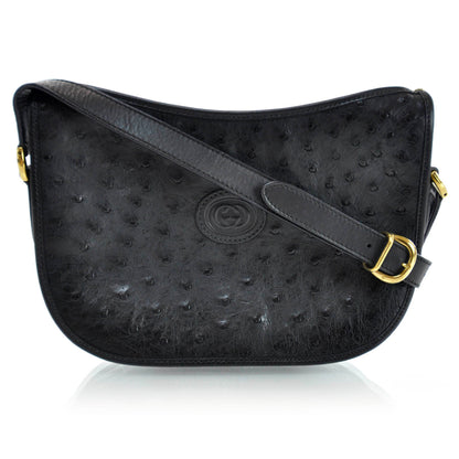 Gucci Ostrich Shoulder Bag Black 1 of 13