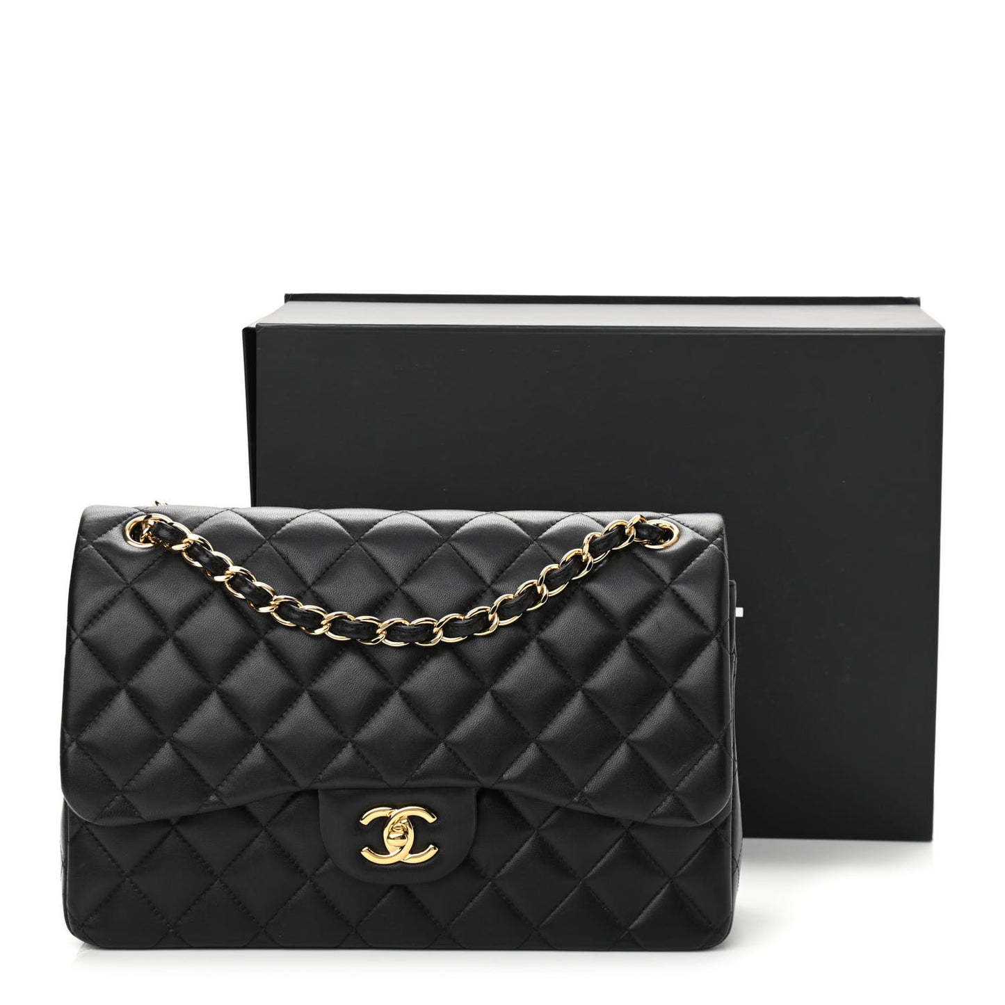 Lambskin Quilted Jumbo Double Flap Black