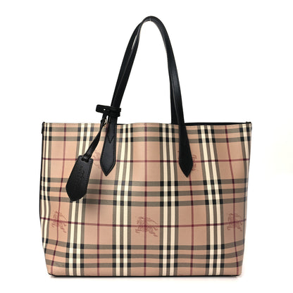 Burberry Grainy Calfskin Haymarket Check Small Reversible Tote Black 1 of 16