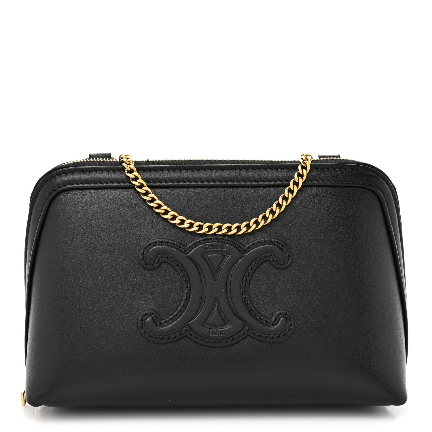 Celine Smooth Calfskin Cuir Triomphe Clutch on Chain Black 1 of 11
