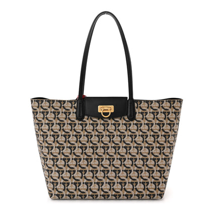 Salvatore Ferragamo Canvas Calfskin Gancini Bag Black 1 of 12