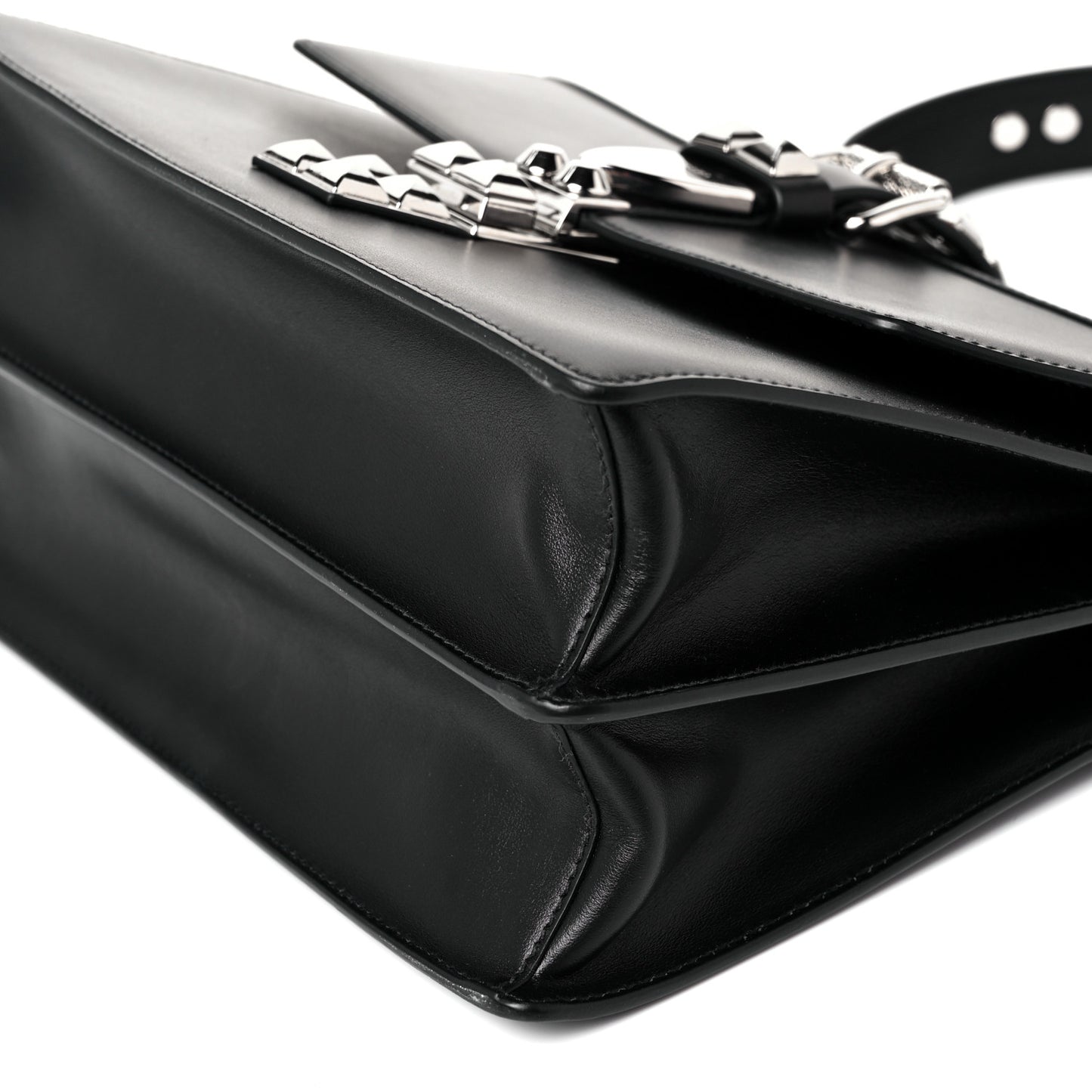 Saffiano City Calfskin Studded Elektra Shoulder Bag Black Fuoco