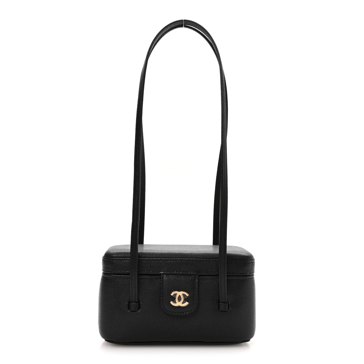 Shiny Caviar Preppy Coco Long Vanity With Strap Black