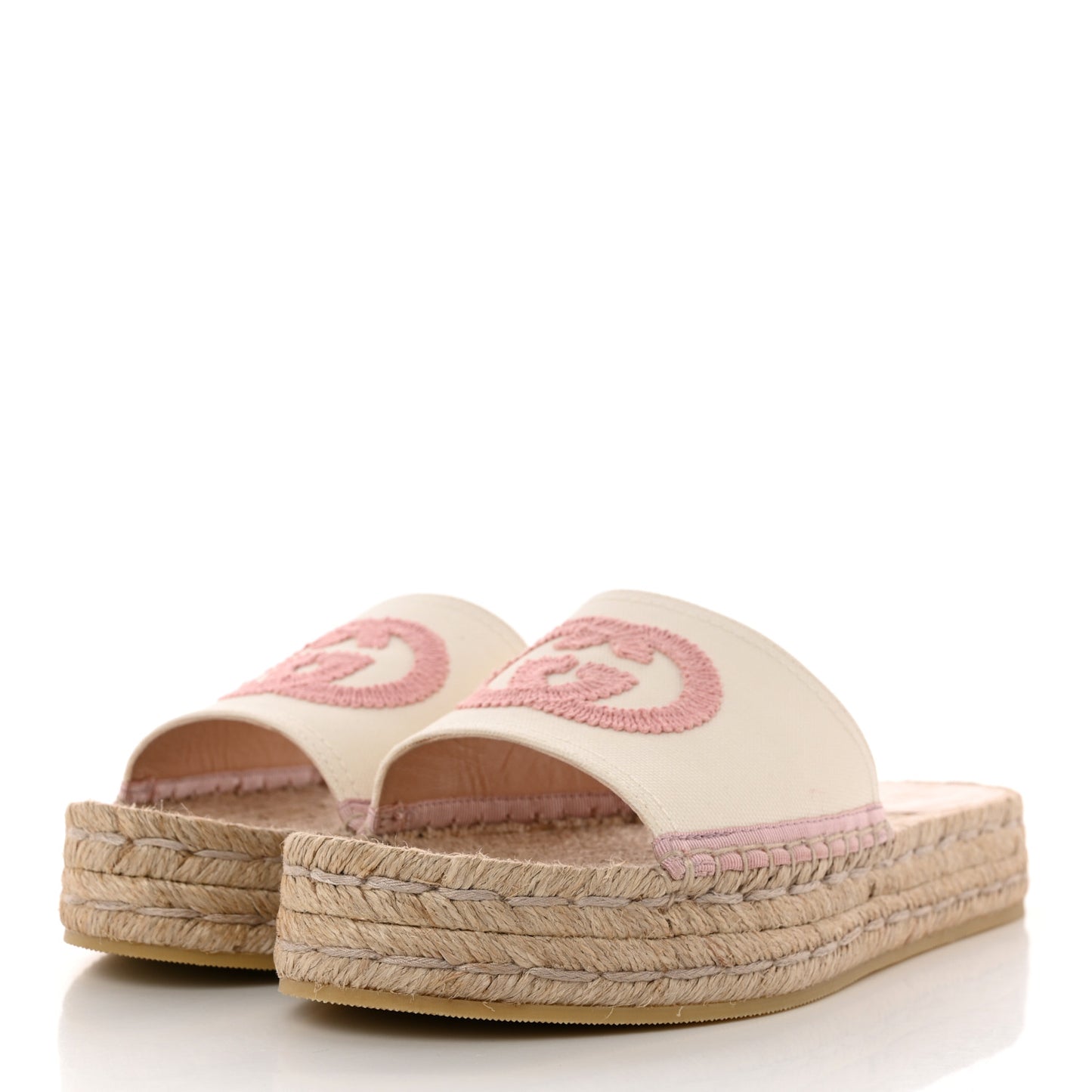 Canvas Interlocking G Espadrille Slide Sandals 37 Mystic White Shell