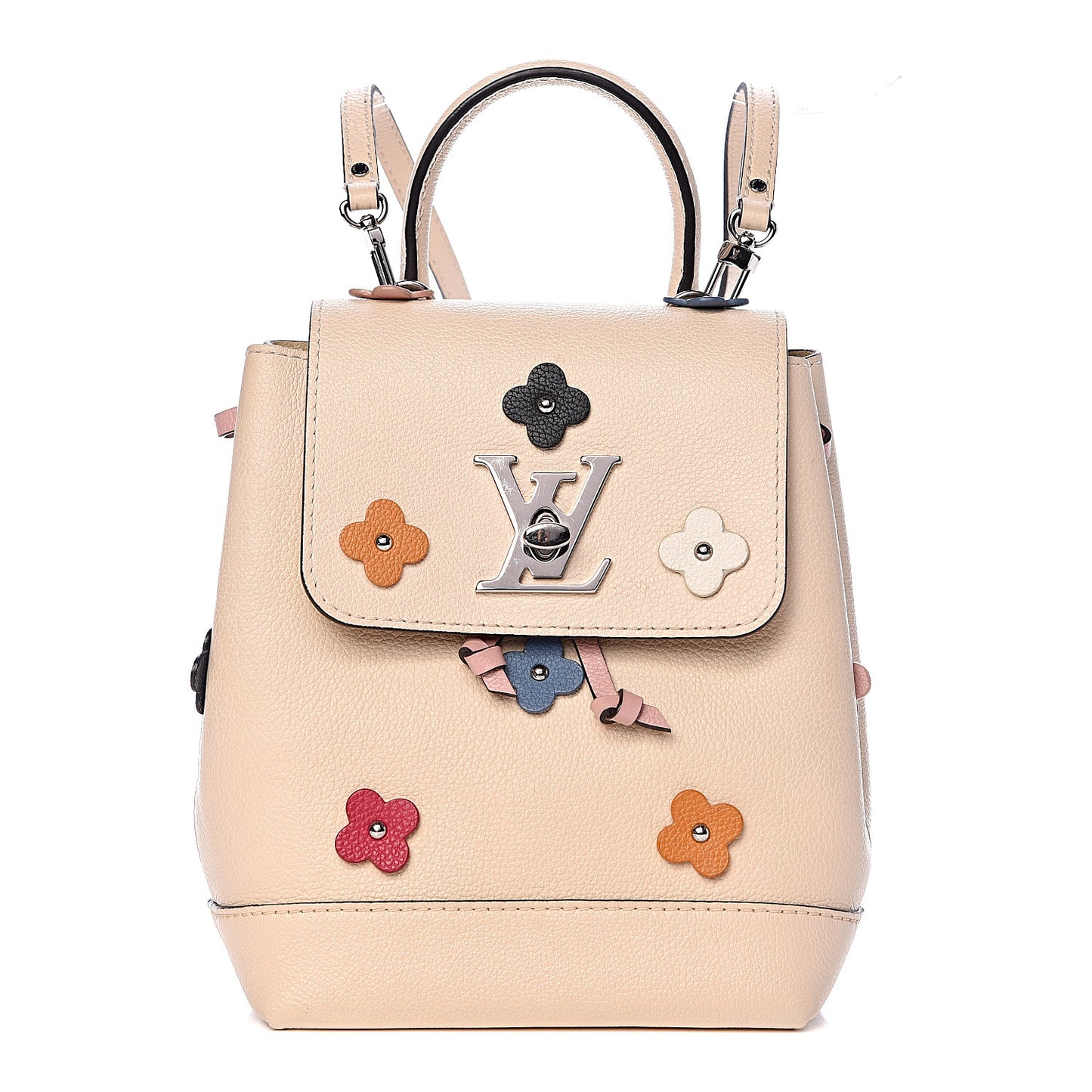Calfskin Flowers Lockme Mini Backpack Creme