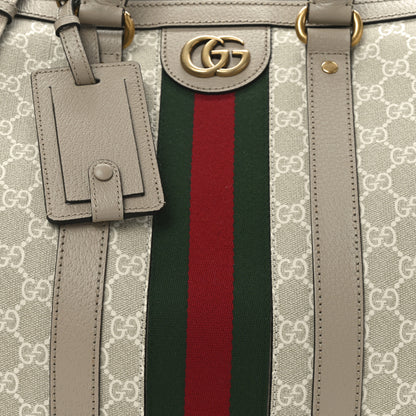 Gucci GG Supreme Monogram Textured Dollar Calfskin Web Medium Savoy Duffle Bag Beige Mystic White Oatmeal 7 of 9