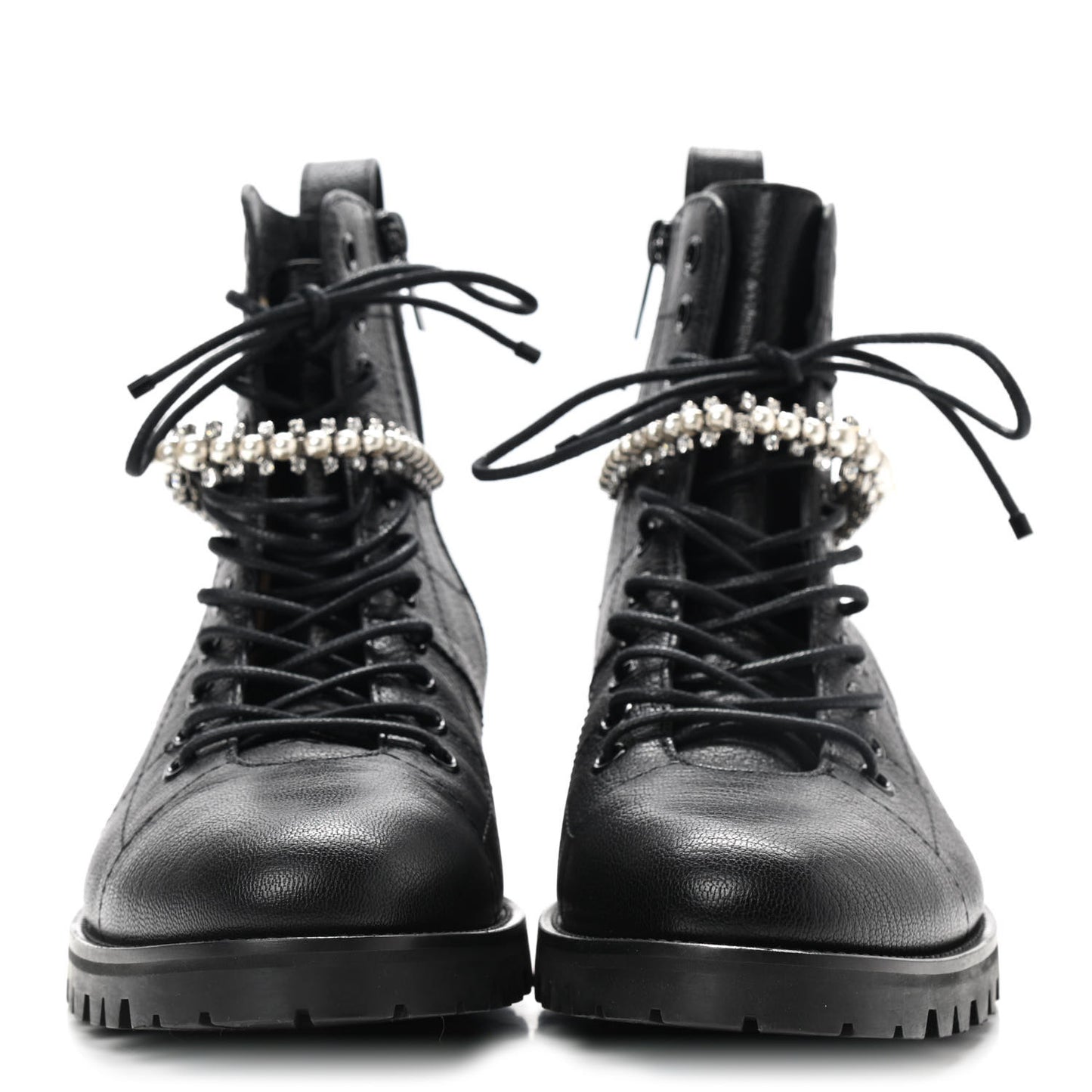 Grained Calfskin Crystal Embellished Cruz Combat Boots 39.5 Black