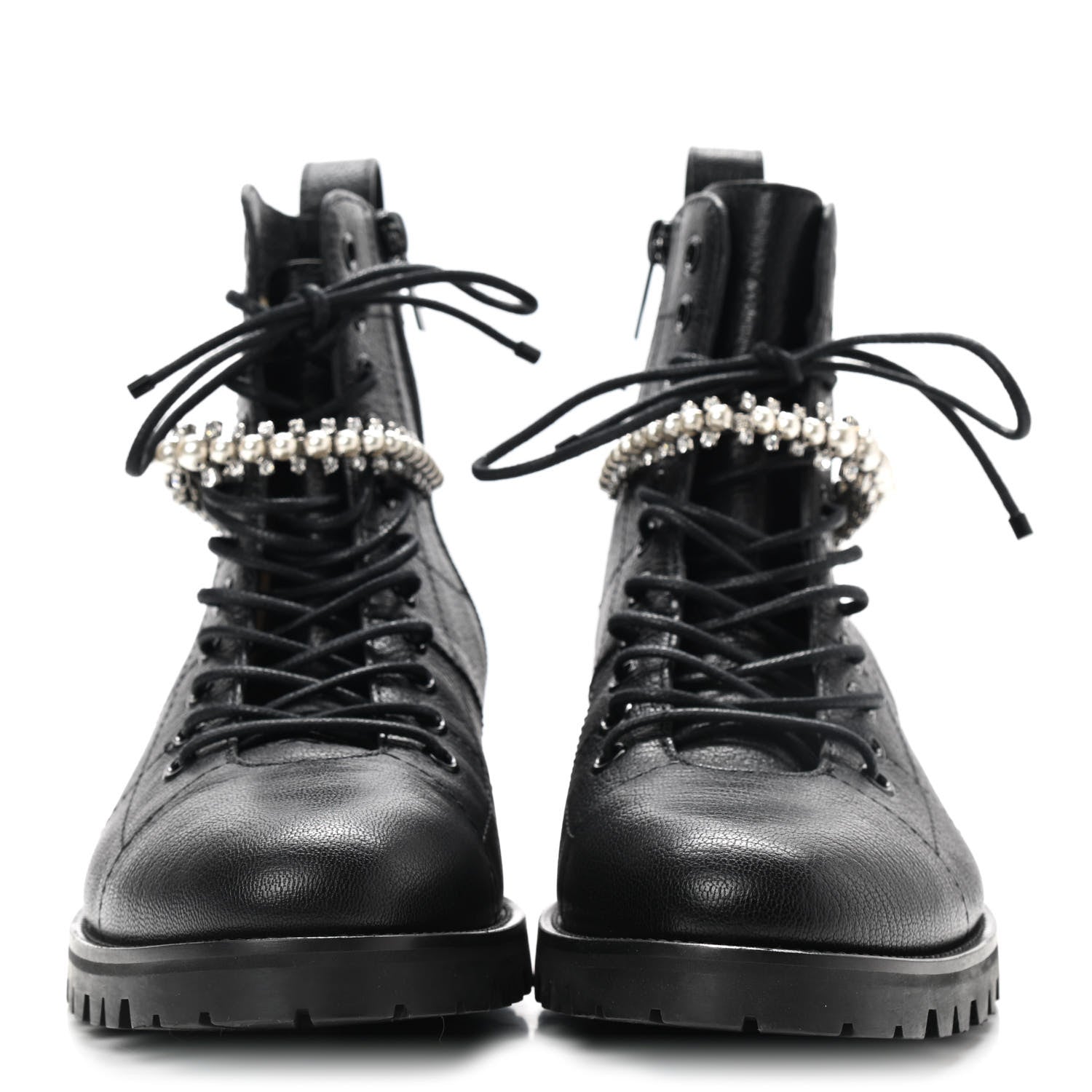 Jimmy Choo Grained Calfskin Crystal Embellished Cruz Combat Boots 39.5 Black 2 of 7