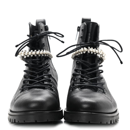 Jimmy Choo Grained Calfskin Crystal Embellished Cruz Combat Boots 39.5 Black 2 of 7