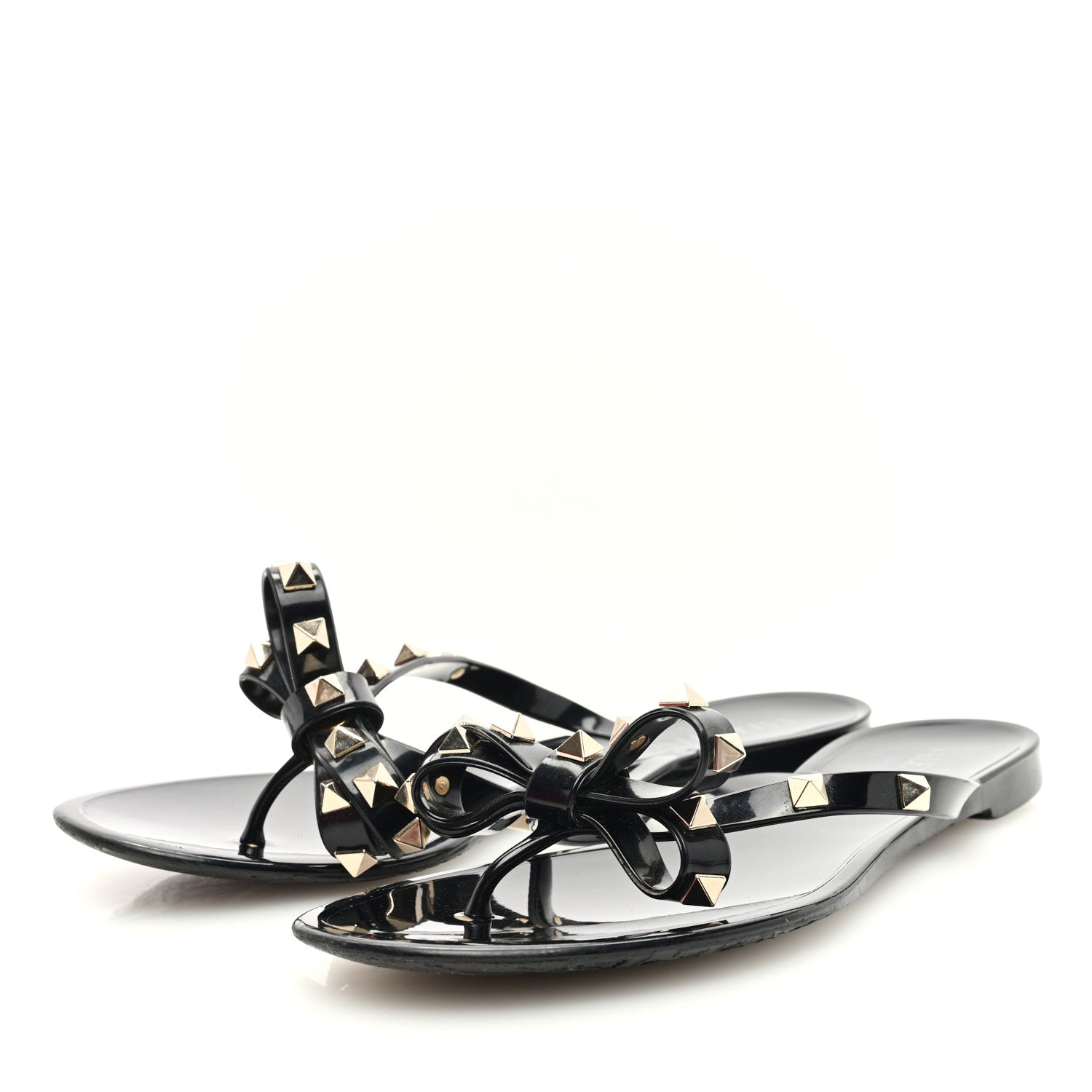 Valentino Garavani PVC Jelly Rockstud Bow Thong Sandals 39 Black 2 of 8