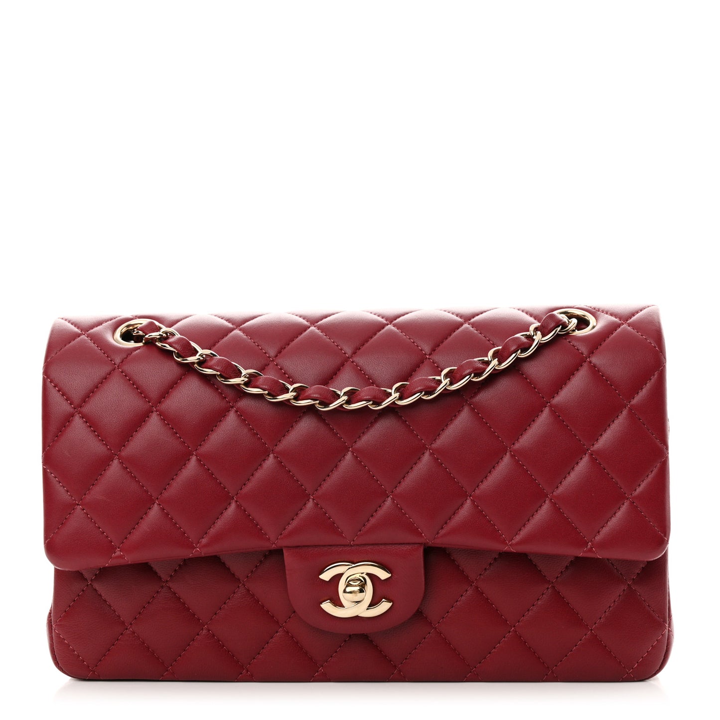 Lambskin Quilted Medium Double Flap Burgundy