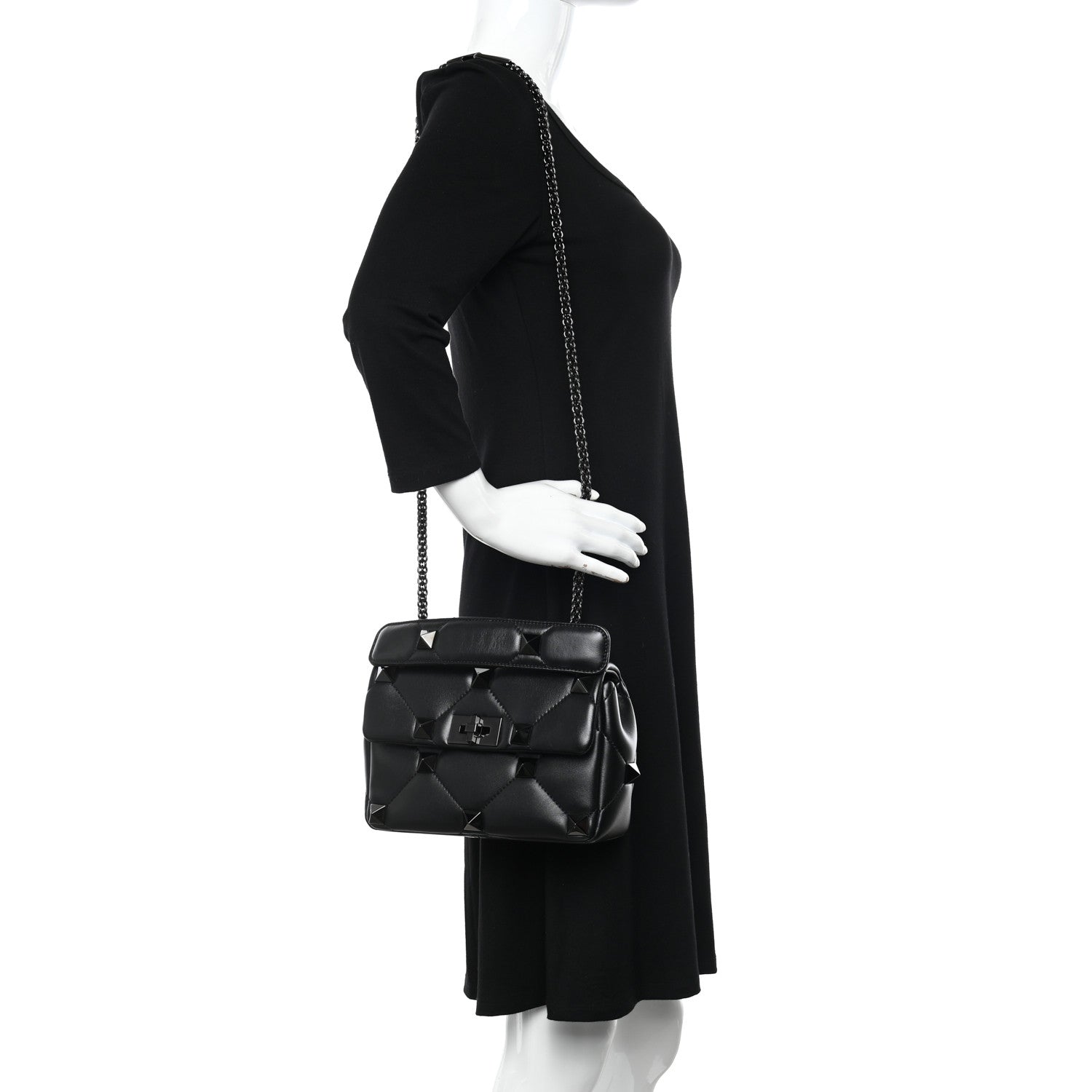 Valentino Garavani Nappa Monochrome Medium Roman Stud Shoulder Bag Black 2 of 11