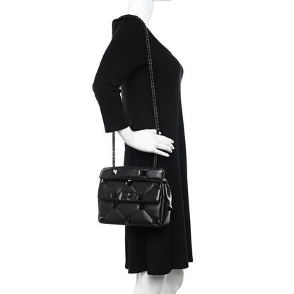 Valentino Garavani Nappa Monochrome Medium Roman Stud Shoulder Bag Black 2 of 11