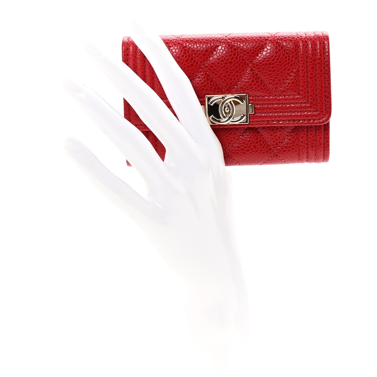 Chanel Caviar Quilted Boy Flap Card Holder Wallet Red 2 of 9