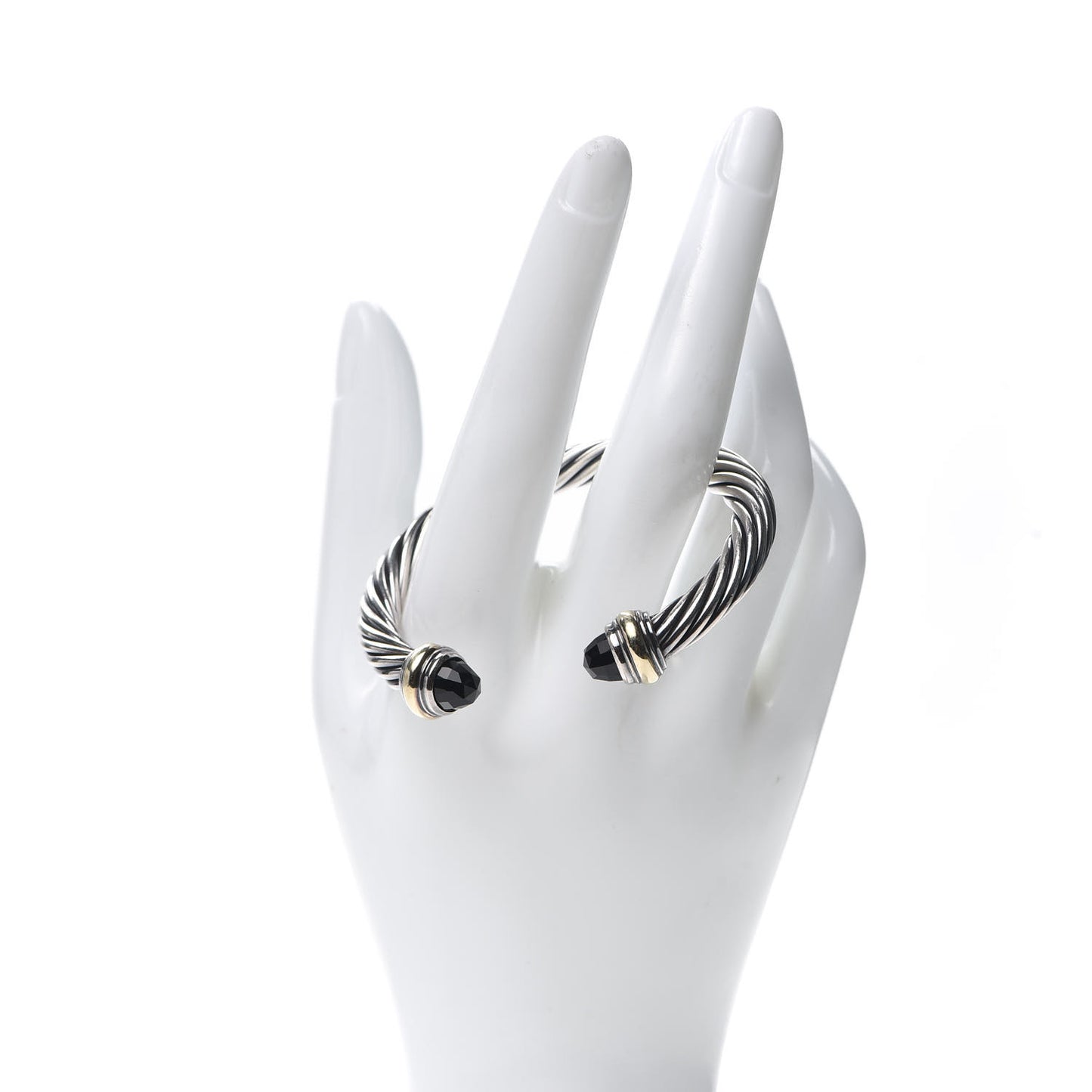 Sterling Silver 14K Yellow Gold Black Onyx 7mm Cable Classics Bracelet