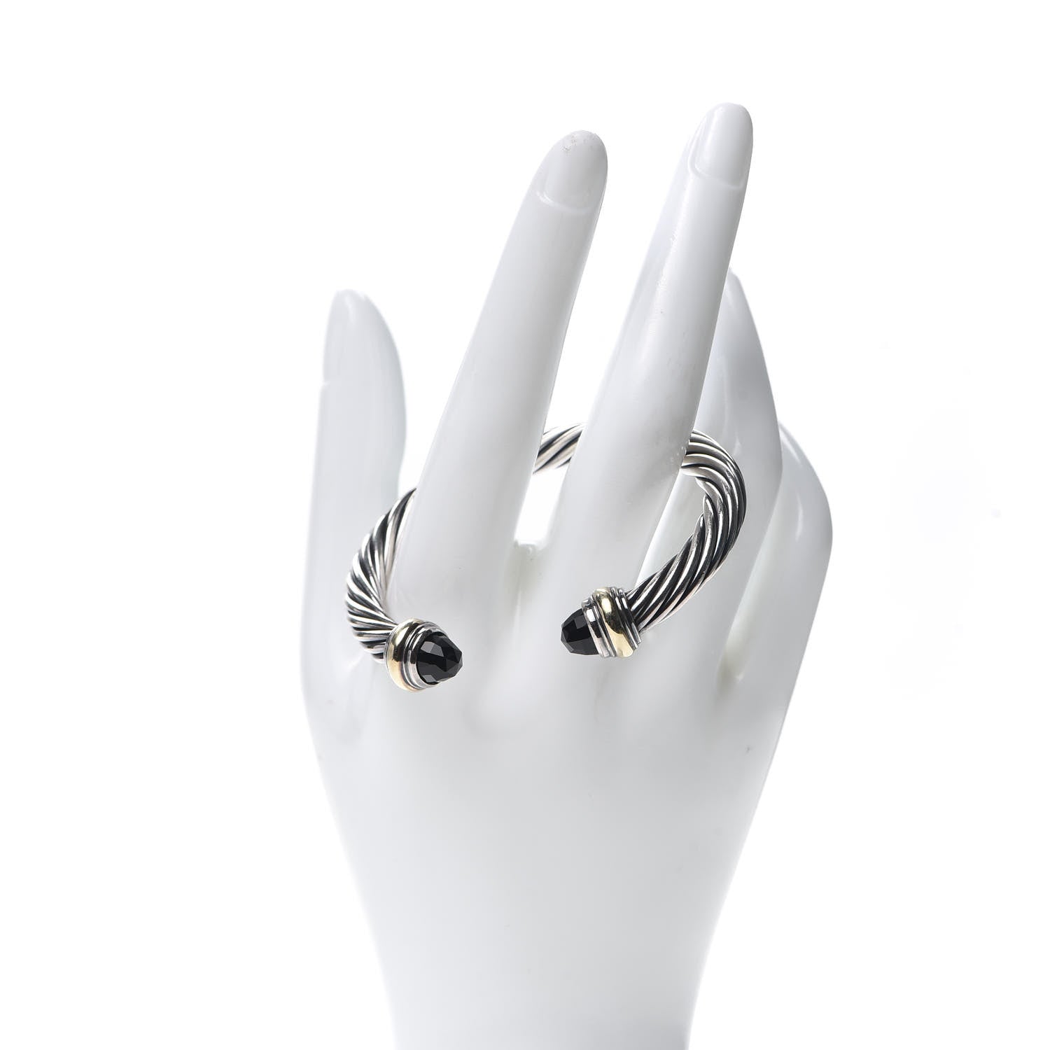 David Yurman Sterling Silver 14K Yellow Gold Black Onyx 7mm Cable Classics Bracelet 2 of 5