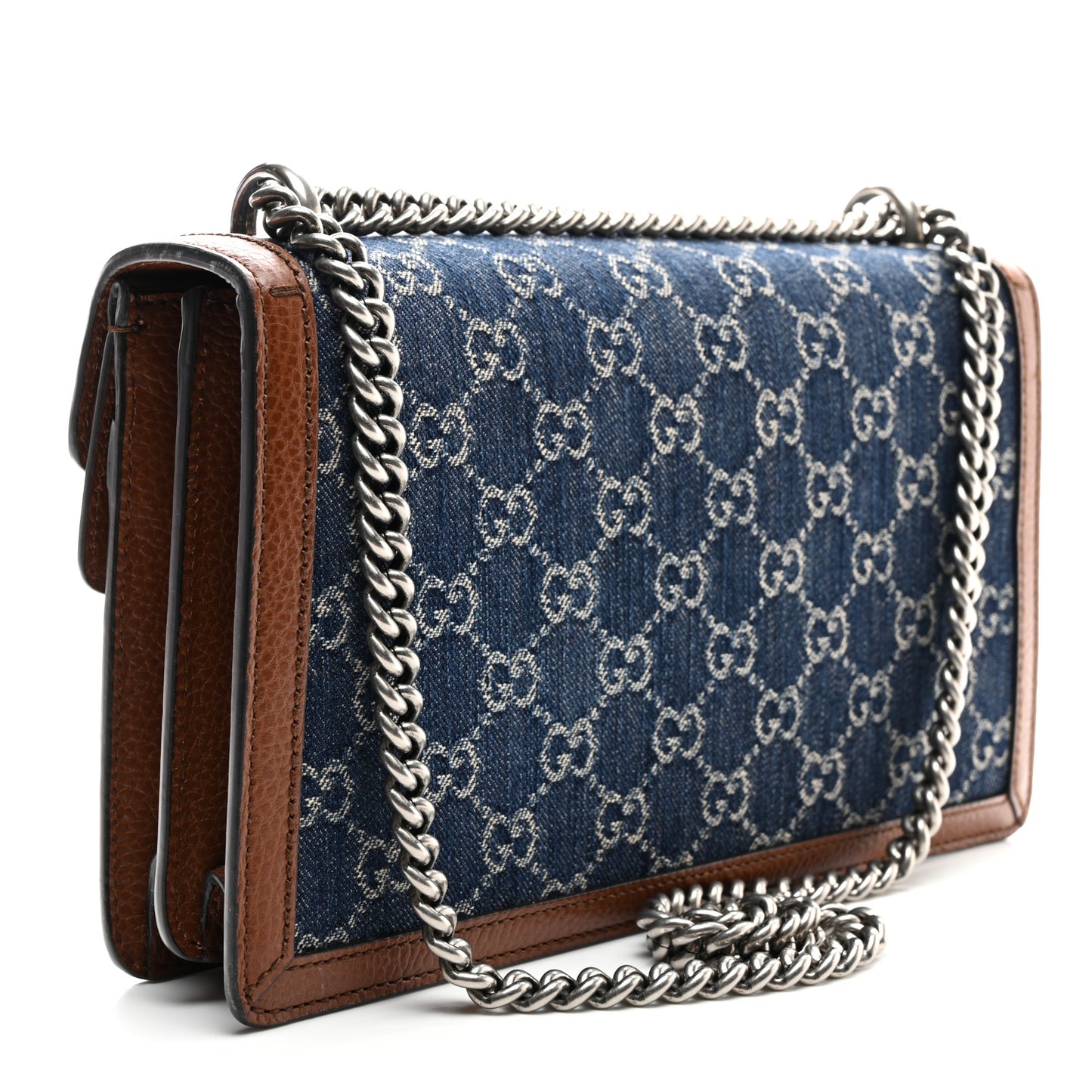 New Denim GG Monogram Dollar Calfskin Enamel Small Dionysus Shoulder Bag Blue Tea Cuir Epilog Electric Blue