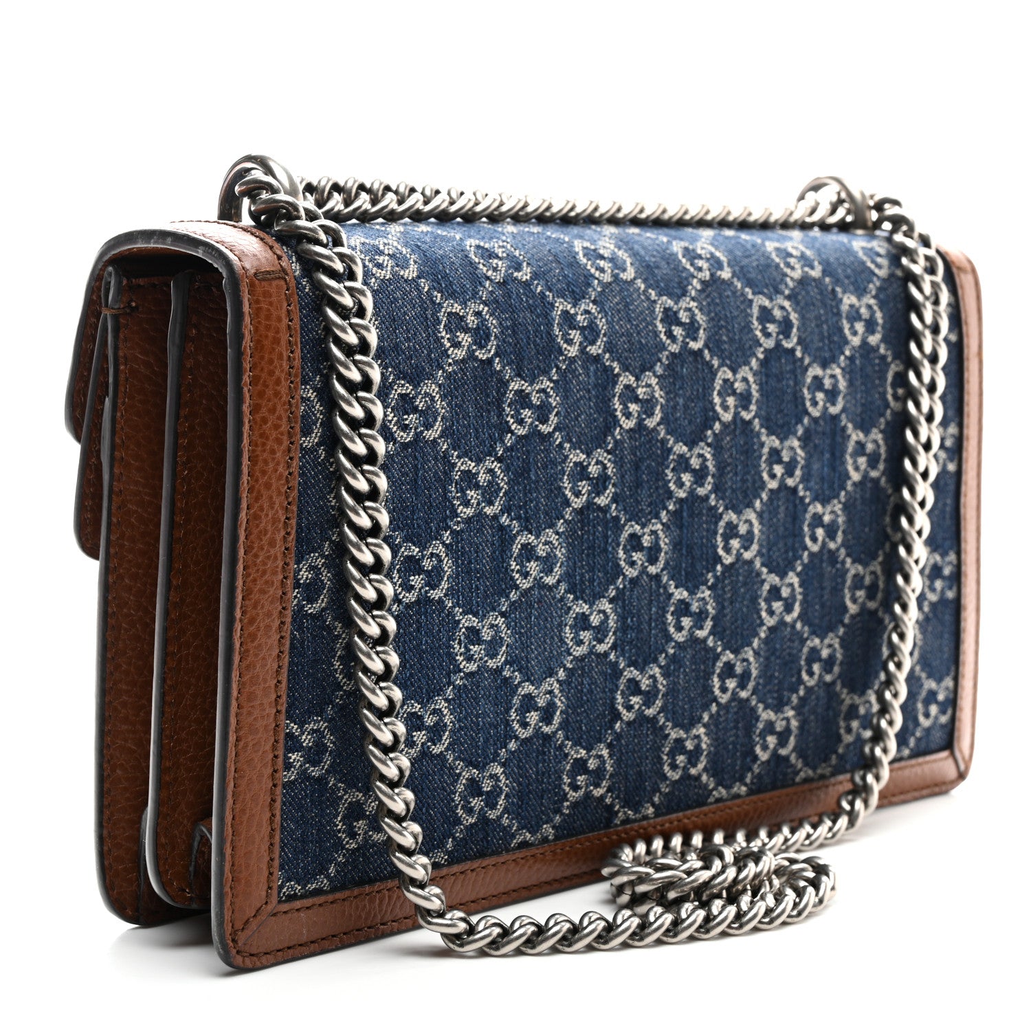 Gucci New Denim GG Monogram Dollar Calfskin Enamel Small Dionysus Shoulder Bag Blue Tea Cuir Epilog Electric Blue 3 of 11