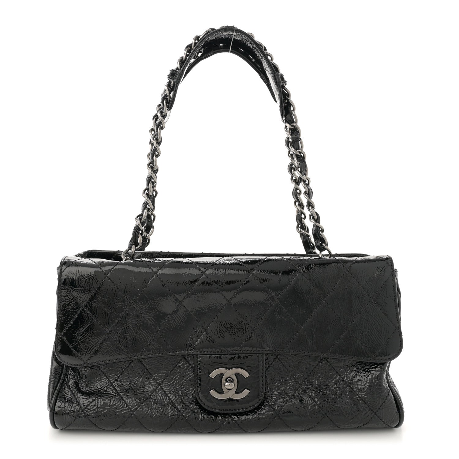Chanel Distressed Patent Quilted Small Ritz Flap Bag Black 1 of 11