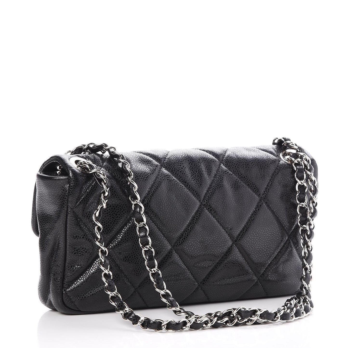 Glazed Caviar Quilted Small Nature Flap Bag Black