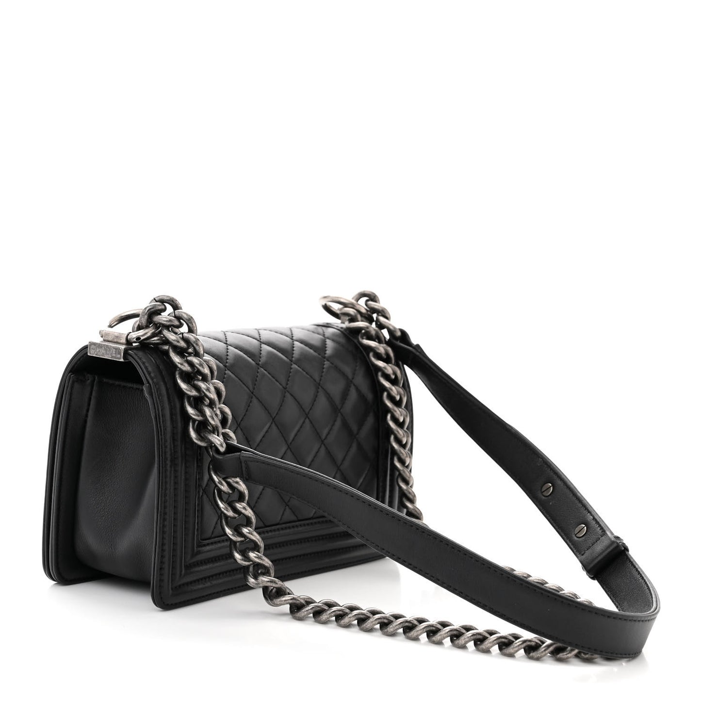 Calfskin Quilted Small Boy Flap Black